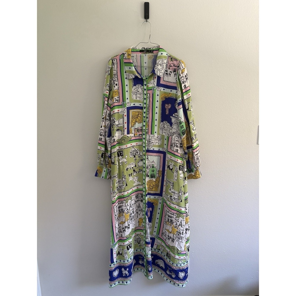 Sportsgirl Long Sleeve Button Down Paris Patterned Dress With Belt Size 16